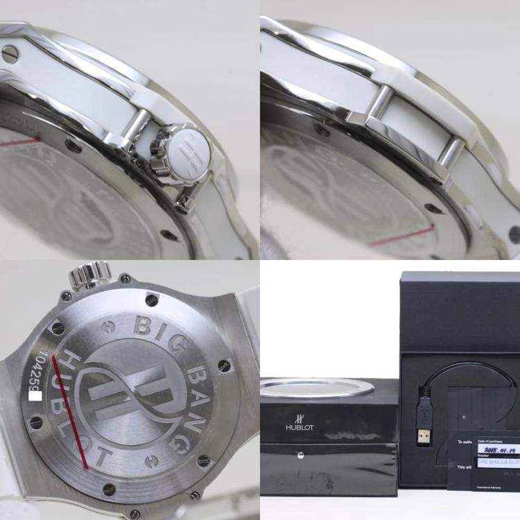 Pre Owned Hublot White Stainless Steel Diamond Big Bang 361.SE.2010.RW.1104 Quartz Women's Wristwatch 38 mm