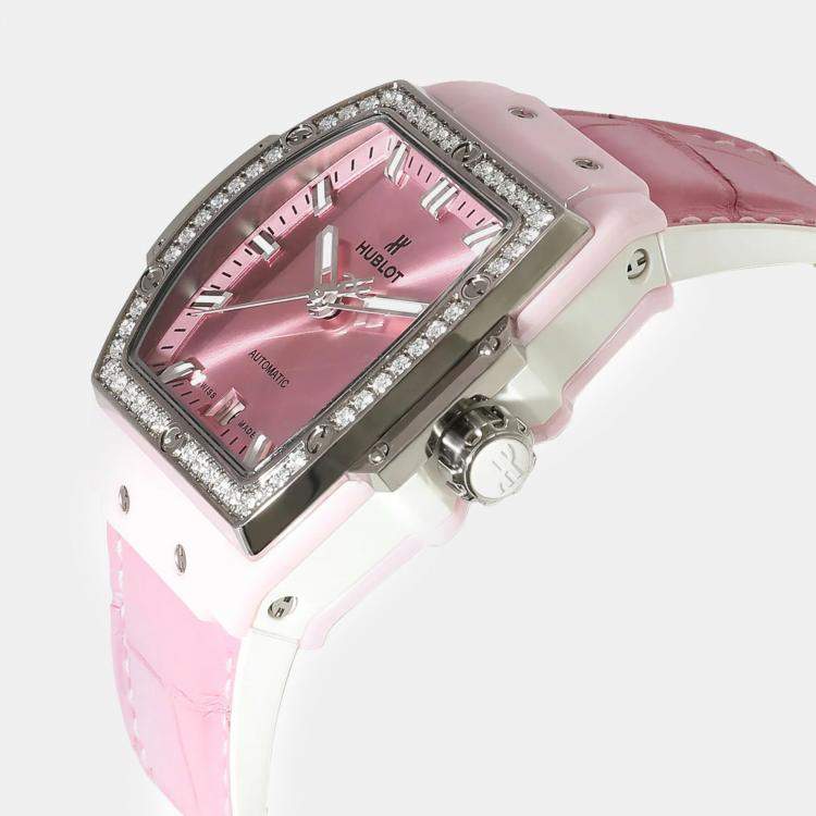Pre Owned Hublot Pink Ceramic Diamond Spirit of Big Bang Automatic Women's Wristwatch 39 mm
