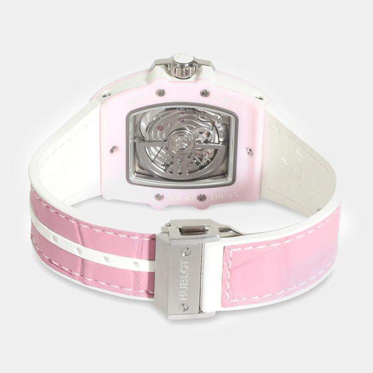 Pre Owned Hublot Pink Ceramic Diamond Spirit of Big Bang Automatic Women's Wristwatch 39 mm