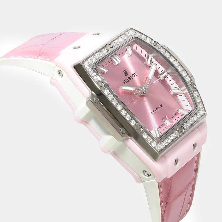 Pre Owned Hublot Pink Ceramic Diamond Spirit of Big Bang Automatic Women's Wristwatch 39 mm