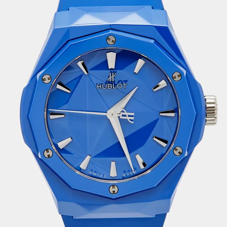 Pre Owned Hublot Blue Ceramic Rubber Classic Fusion Orlinski 550.ES.5100.RX.ORL21 Unisex Wristwatch 40 mm
