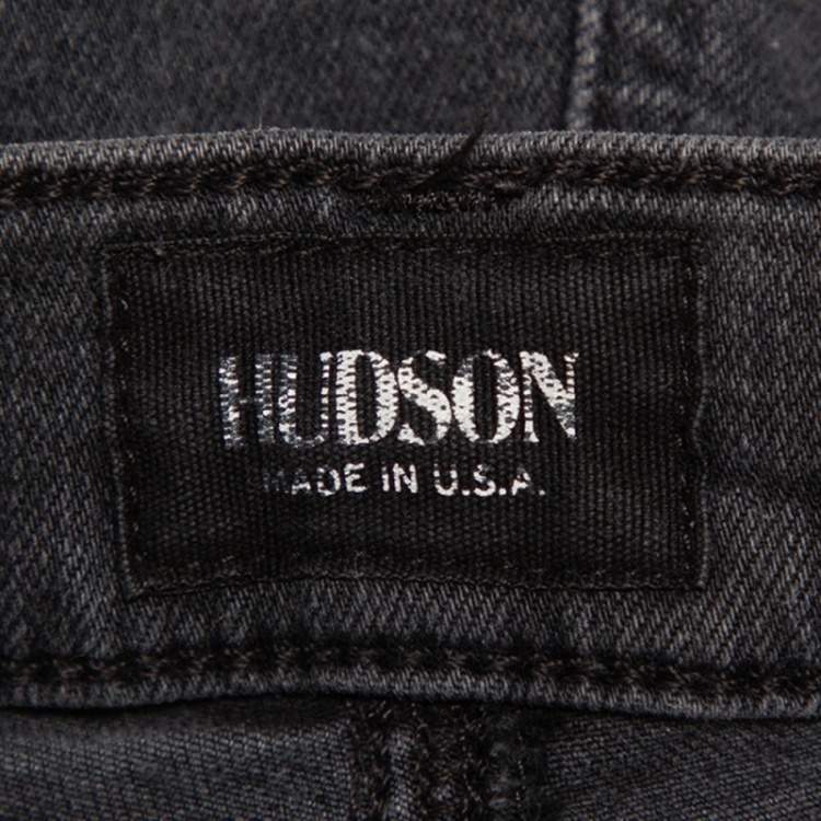 Pre Owned Hudson Dark Grey Denim Distressed Super Skinny Nico Jeans M