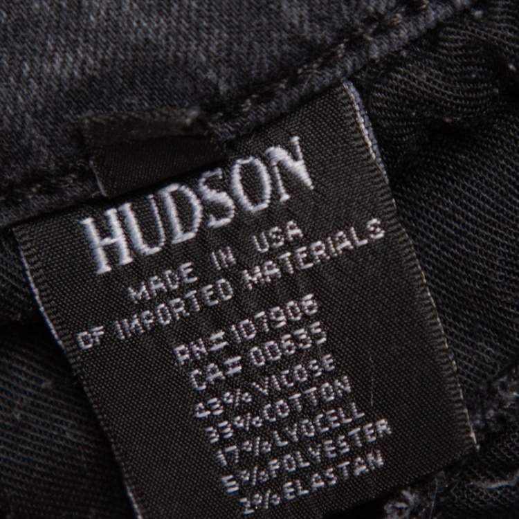 Pre Owned Hudson Dark Grey Denim Distressed Super Skinny Nico Jeans M