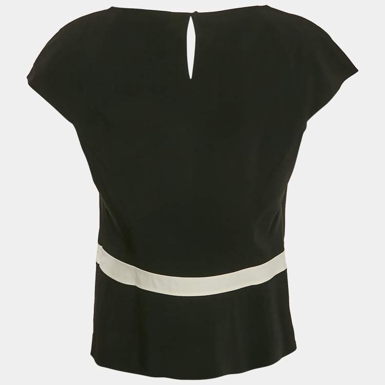 Pre Owned Hugo Boss Black Crepe Contrast Trim Cotine Top L
