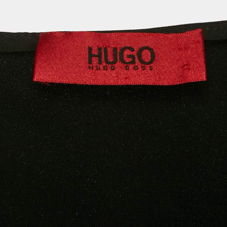 Pre Owned Hugo Boss Black Crepe Contrast Trim Cotine Top L