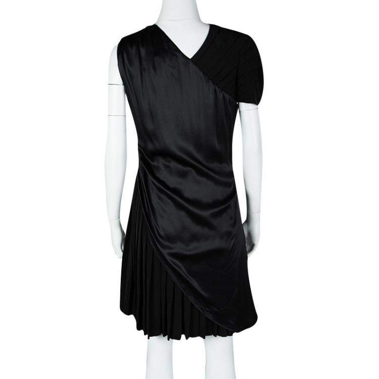 Pre Owned Hugo by Hugo Boss Black Silk Drape Detail Pleated Kareen Dress M