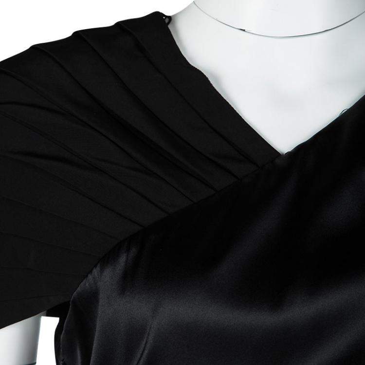 Pre Owned Hugo by Hugo Boss Black Silk Drape Detail Pleated Kareen Dress M