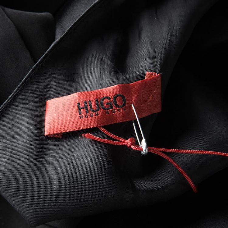 Pre Owned Hugo by Hugo Boss Black Silk Drape Detail Pleated Kareen Dress M