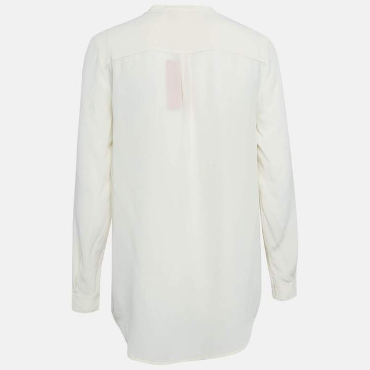 Pre Owned Hugo Boss Off White Silk Lace Trim Long Sleeve Button Front Blouse S