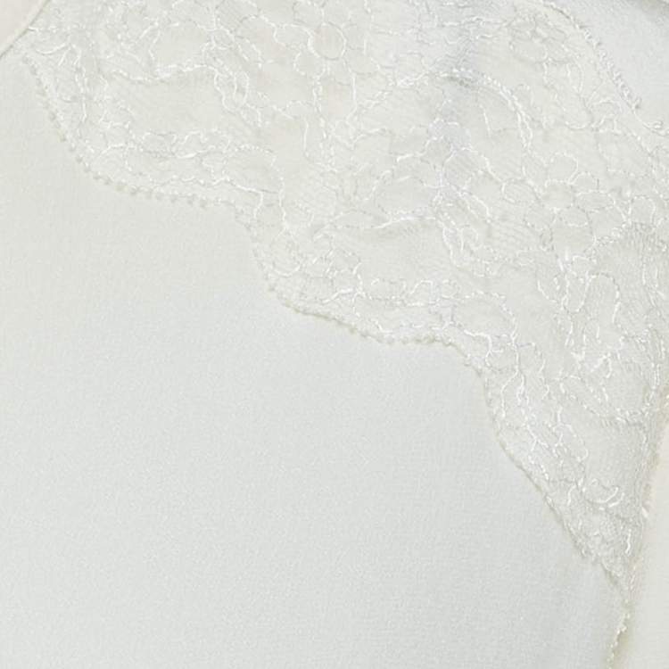 Pre Owned Hugo Boss Off White Silk Lace Trim Long Sleeve Button Front Blouse S