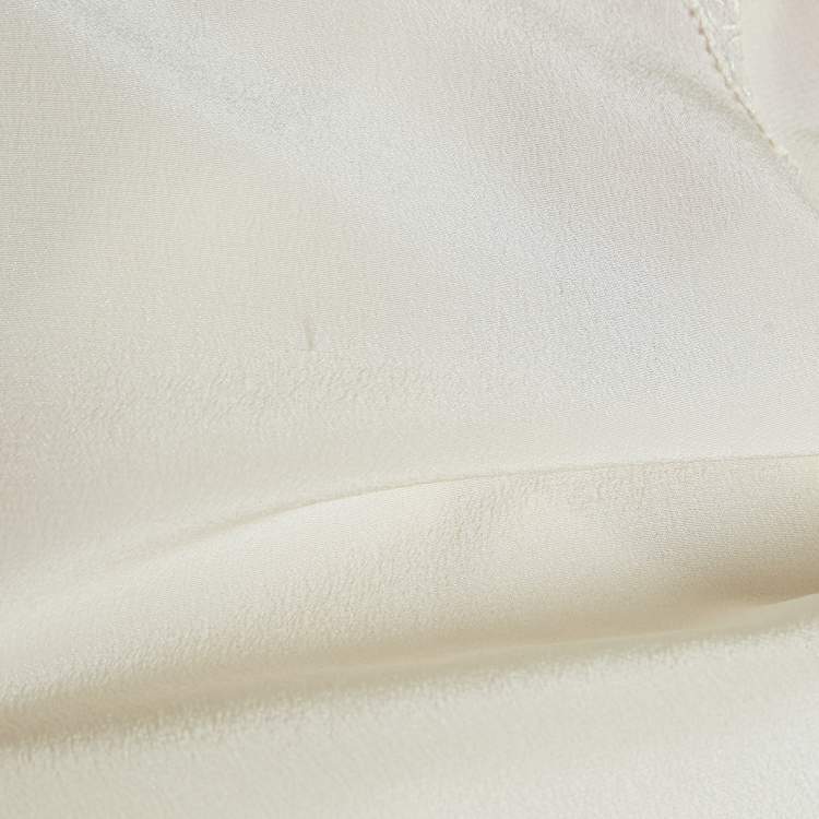 Pre Owned Hugo Boss Off White Silk Lace Trim Long Sleeve Button Front Blouse S