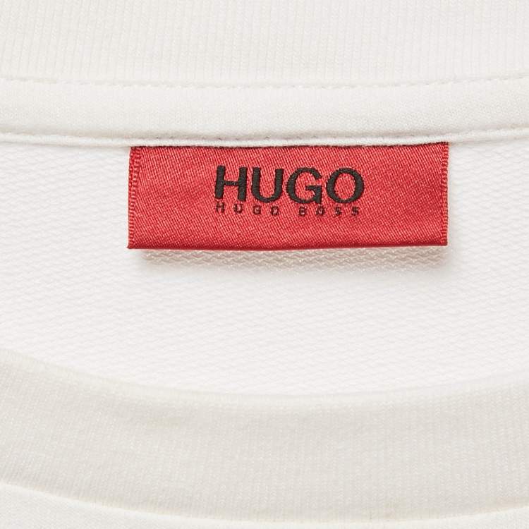 Pre Owned Hugo Boss Off-White Cotton HD Effect Logo Detail Sweatshirt M