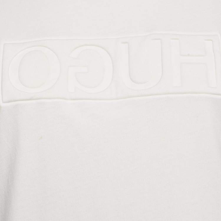 Pre Owned Hugo Boss Off-White Cotton HD Effect Logo Detail Sweatshirt M