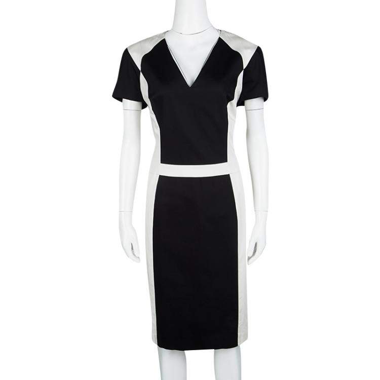 Pre Owned Hugo by Hugo Boss Monochrome Paneled Cotton Kishima Dress L