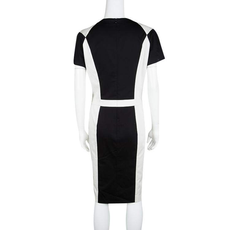 Pre Owned Hugo by Hugo Boss Monochrome Paneled Cotton Kishima Dress L