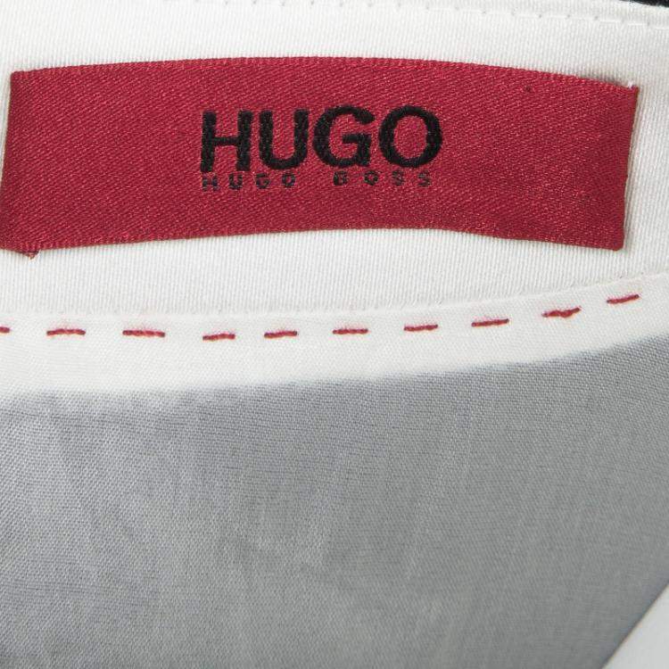 Pre Owned Hugo by Hugo Boss Monochrome Paneled Cotton Kishima Dress L