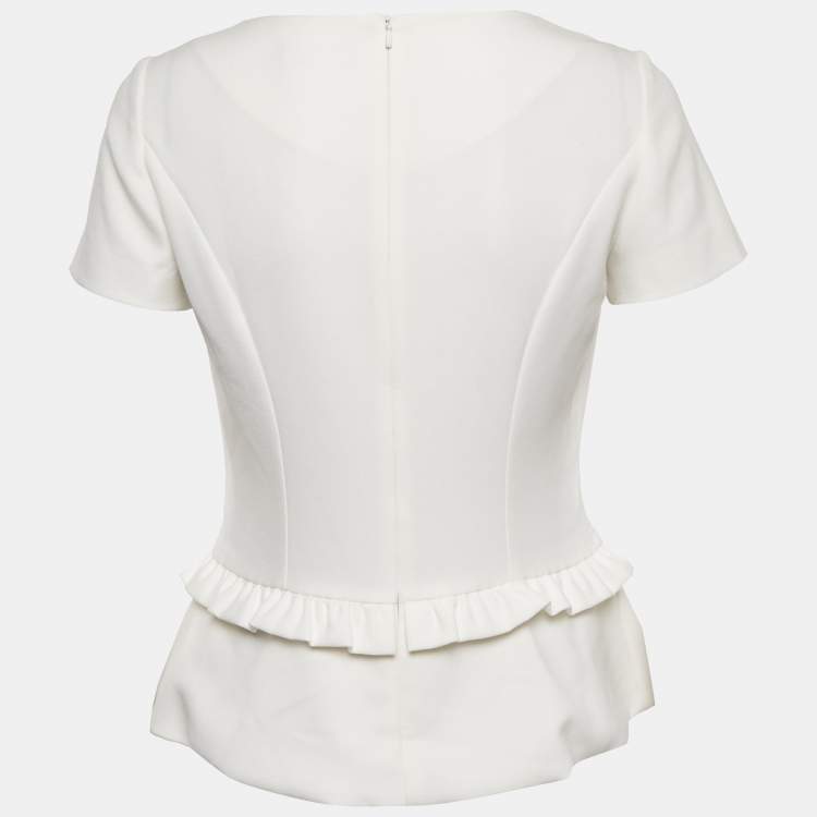Pre Owned Hugo Boss White Crepe Peplum Top L