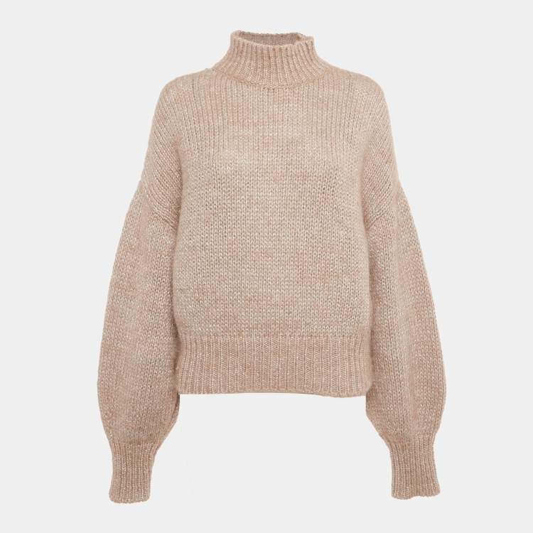 Pre Owned Hugo Boss Beige Lurex Knit Wool Blend High Neck Sweater S 