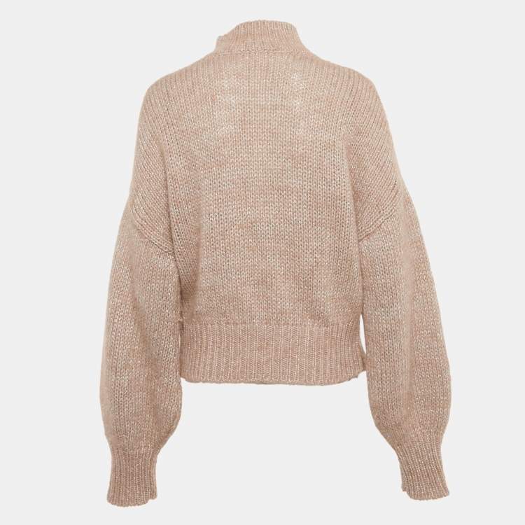 Pre Owned Hugo Boss Beige Lurex Knit Wool Blend High Neck Sweater S 