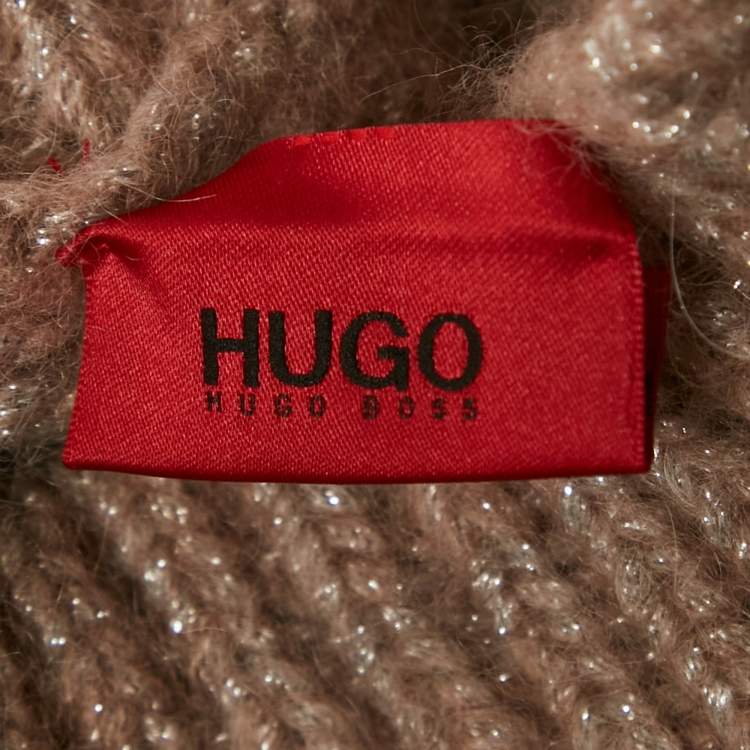 Pre Owned Hugo Boss Beige Lurex Knit Wool Blend High Neck Sweater S 