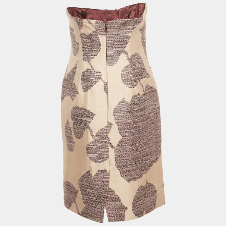 Pre Owned Hugo Boss Beige / Burgundy Knit Strapless Mini Dress M 