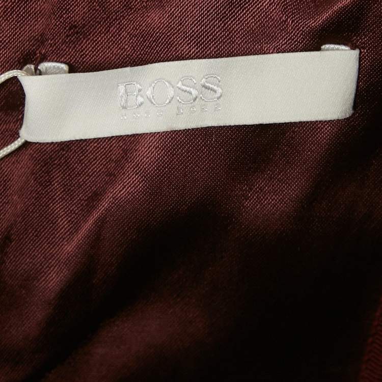 Pre Owned Hugo Boss Beige / Burgundy Knit Strapless Mini Dress M 