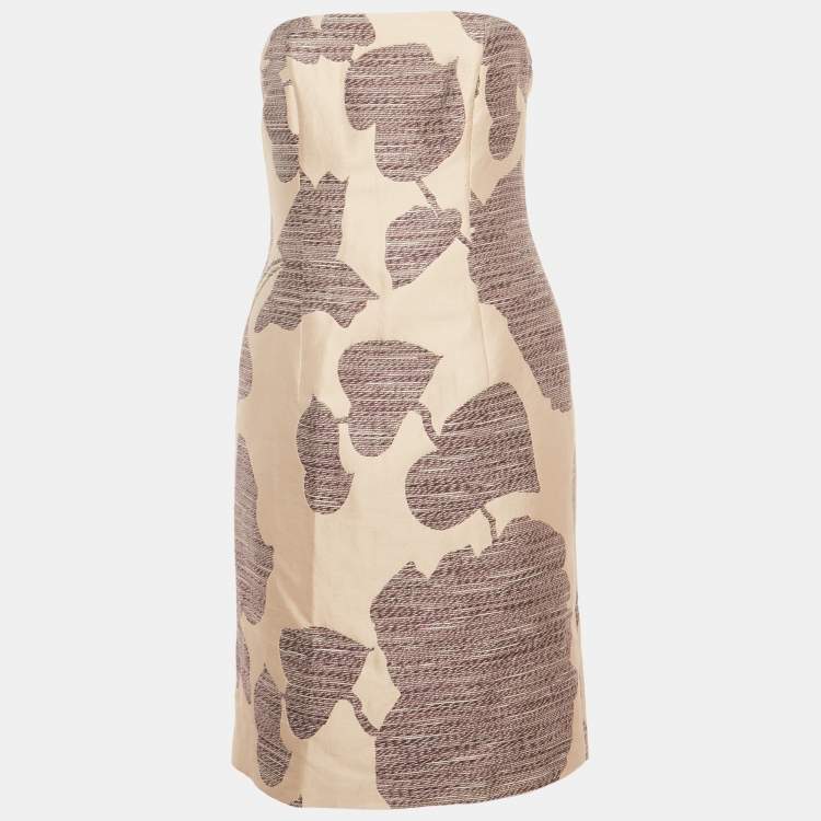 Pre Owned Hugo Boss Beige / Burgundy Knit Strapless Mini Dress M 