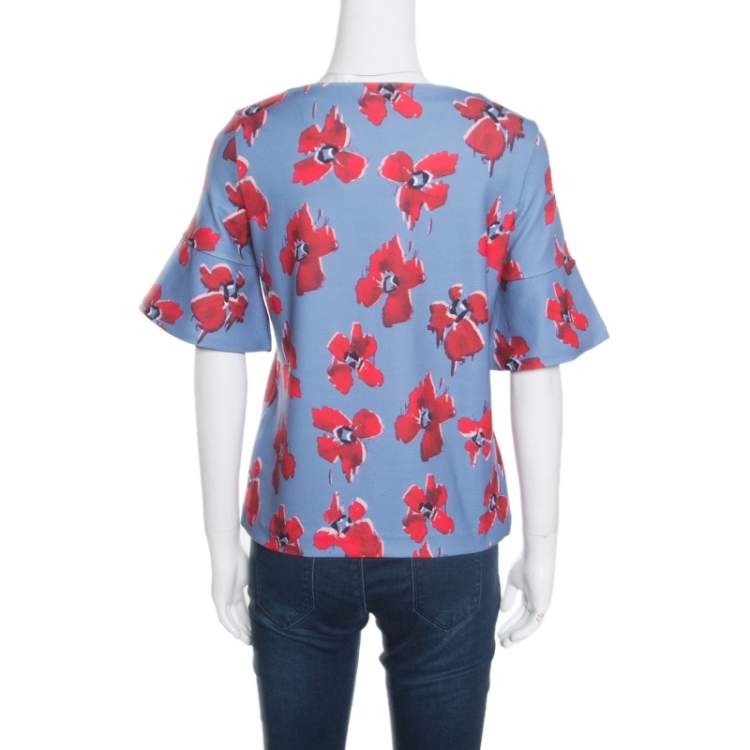 Pre Owned Hugo by Hugo Boss Blue Floral Printed Flared Sleeve Namilla Top XS