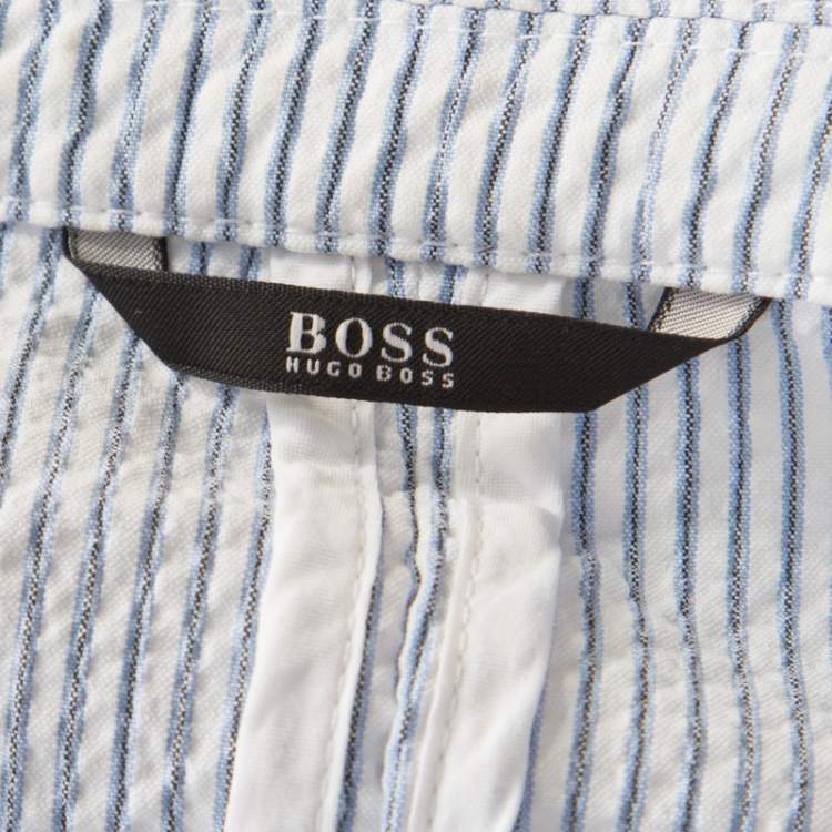 Pre Owned Hugo Boss Light Blue Cotton Pin Striped Cropped Blazer M 