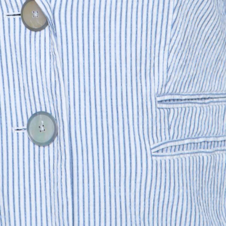 Pre Owned Hugo Boss Light Blue Cotton Pin Striped Cropped Blazer M 
