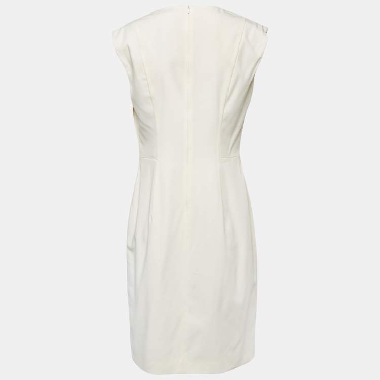 Pre Owned Hugo Boss Cream Crepe V-Neck Sleeveless Kilnea Dress M