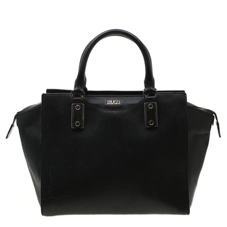 BOSS - Grained-leather tote bag with logo details