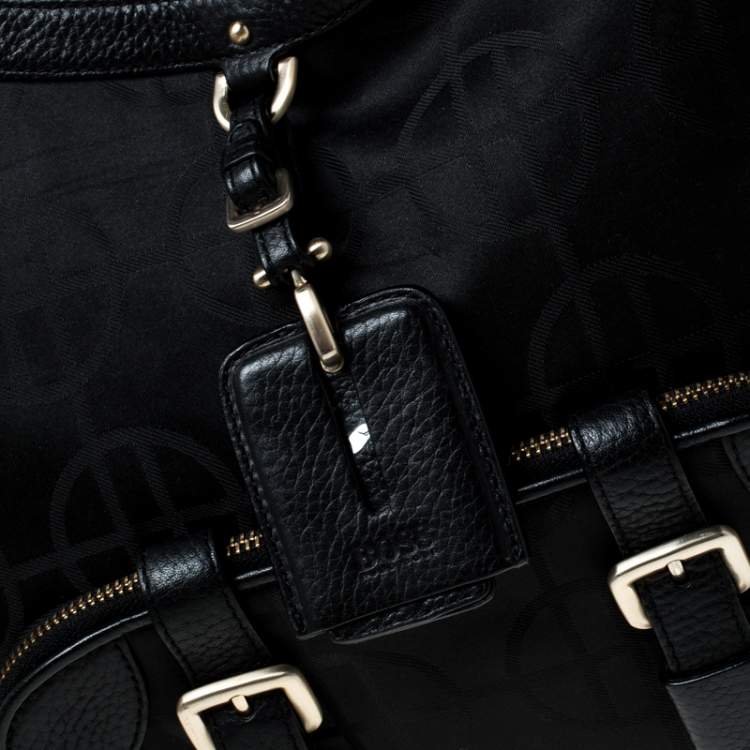 Pre Owned Hugo Boss Black Nylon and Leather Pocket Zip Hobo