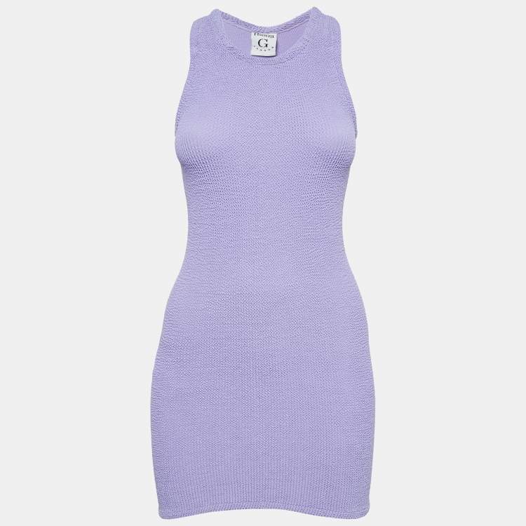 Pre Owned Hunza G Purple Patterned Knit Mini Dress XS 