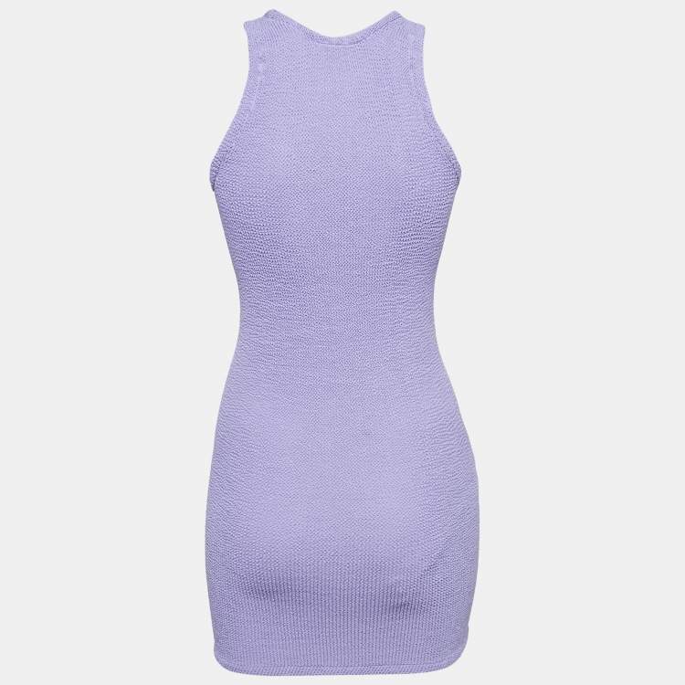 Pre Owned Hunza G Purple Patterned Knit Mini Dress XS 