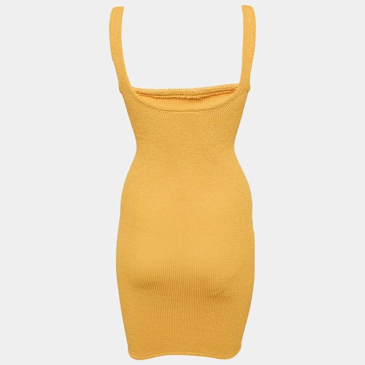 Pre Owned Hunza G Yellow Textured Knit Bodycon Dress S