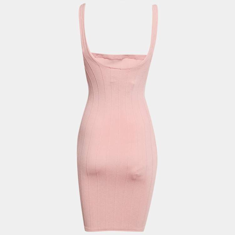 Pre Owned Hunza G Pink Stretch Knit Nile Mini Dress One Size 