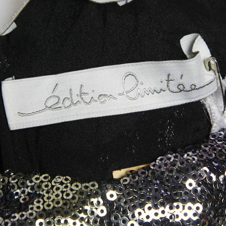 Pre Owned INGIE Paris Purple/Silver Sequin Sweetheart Neck Gown M