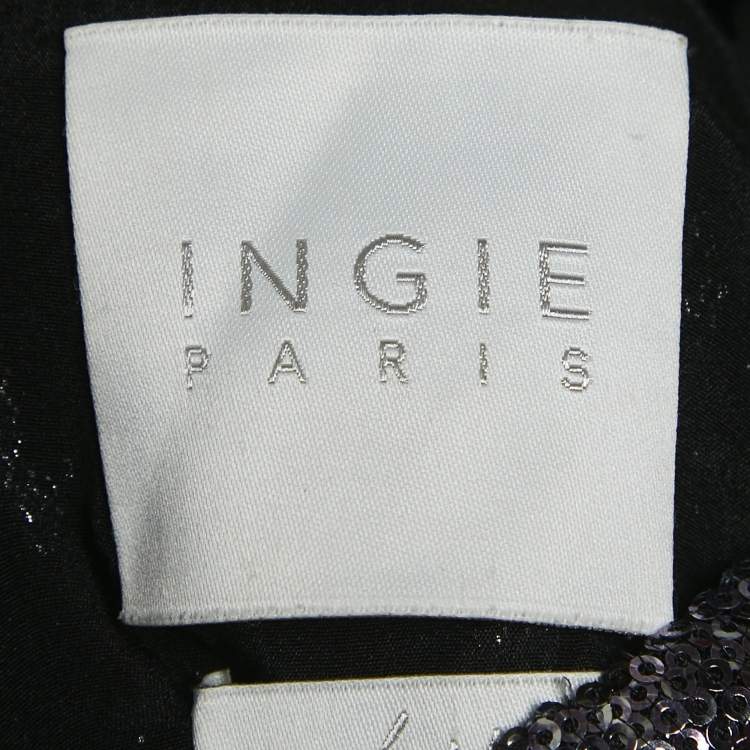 Pre Owned INGIE Paris Purple/Silver Sequin Sweetheart Neck Gown M