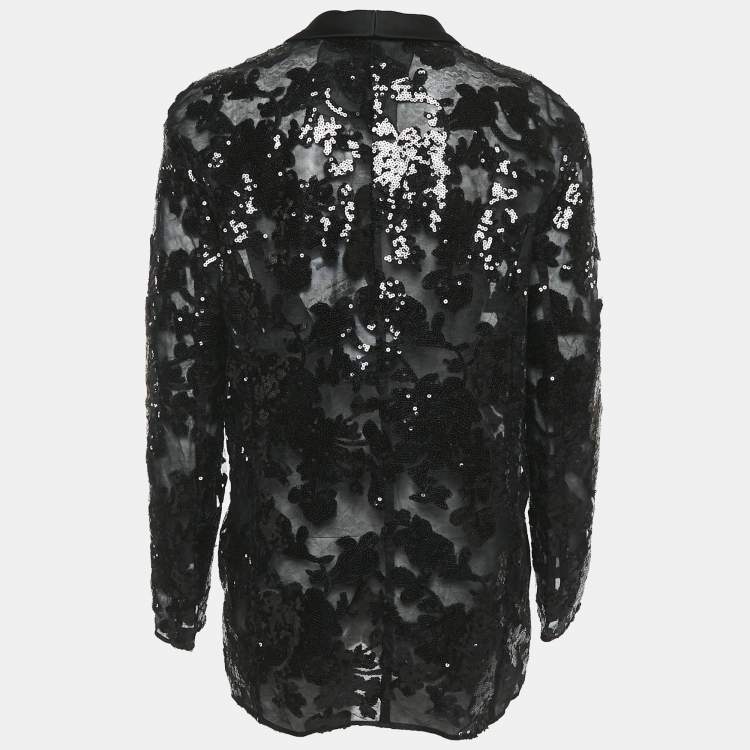 Pre Owned INGIE Paris Black Sequin Embellished Tulle Single Breasted Blazer M