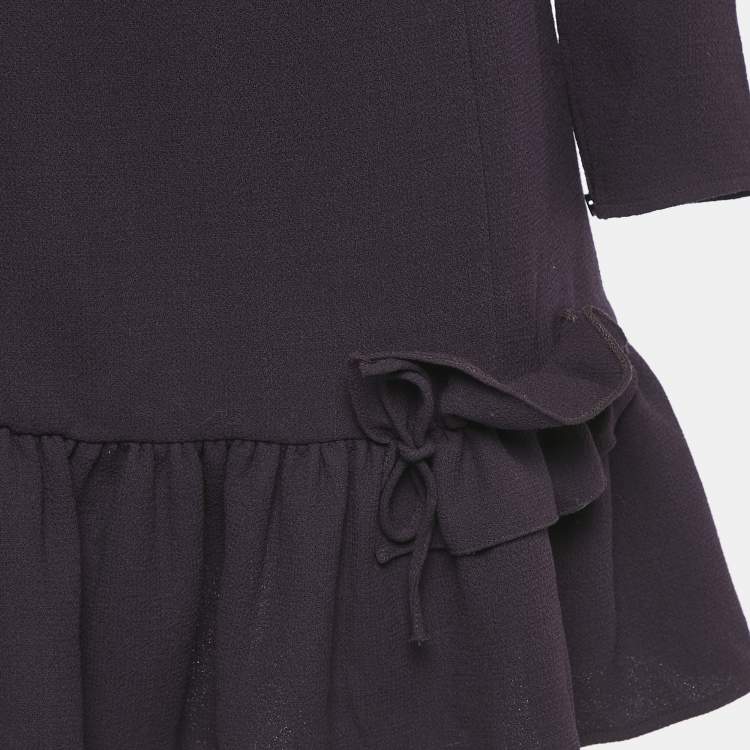 Pre Owned INGIE Paris Purple Crepe Wool Flounce Mini Dress XS