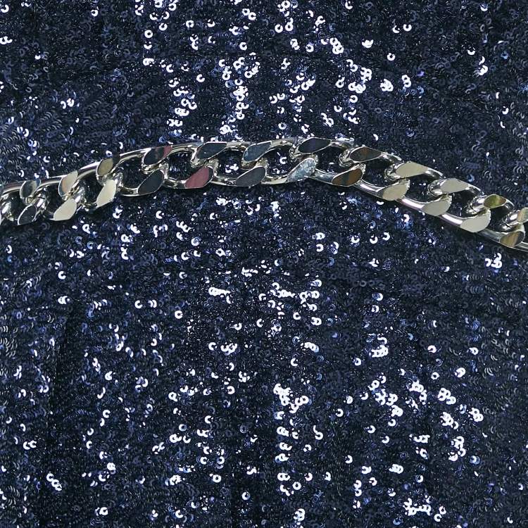 Pre Owned INGIE Paris Navy Blue Sequin V-Neck Mini Dress S