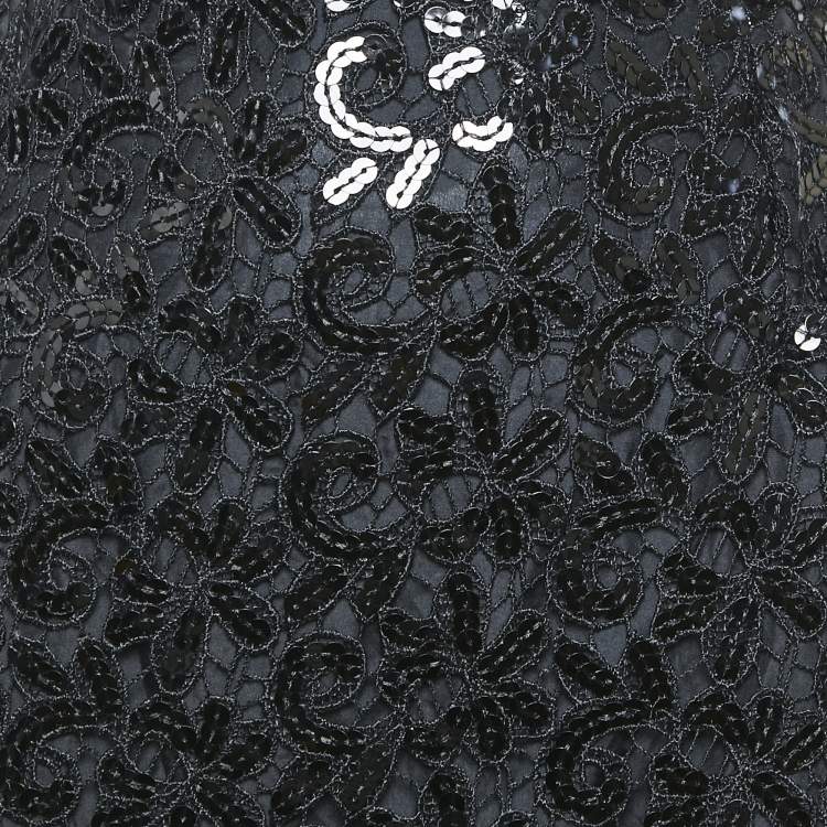 Pre Owned Ingie Paris Black Sequin Lace Maxi Bropai Skirt XL