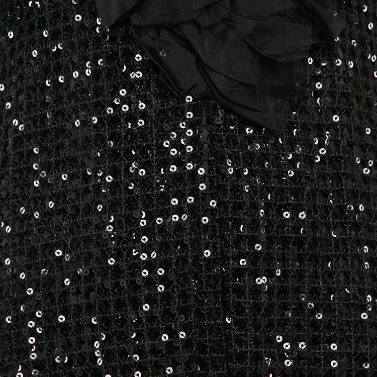 Pre Owned INGIE Paris Black Lace Sequin V-Neck Flared Short Dress M