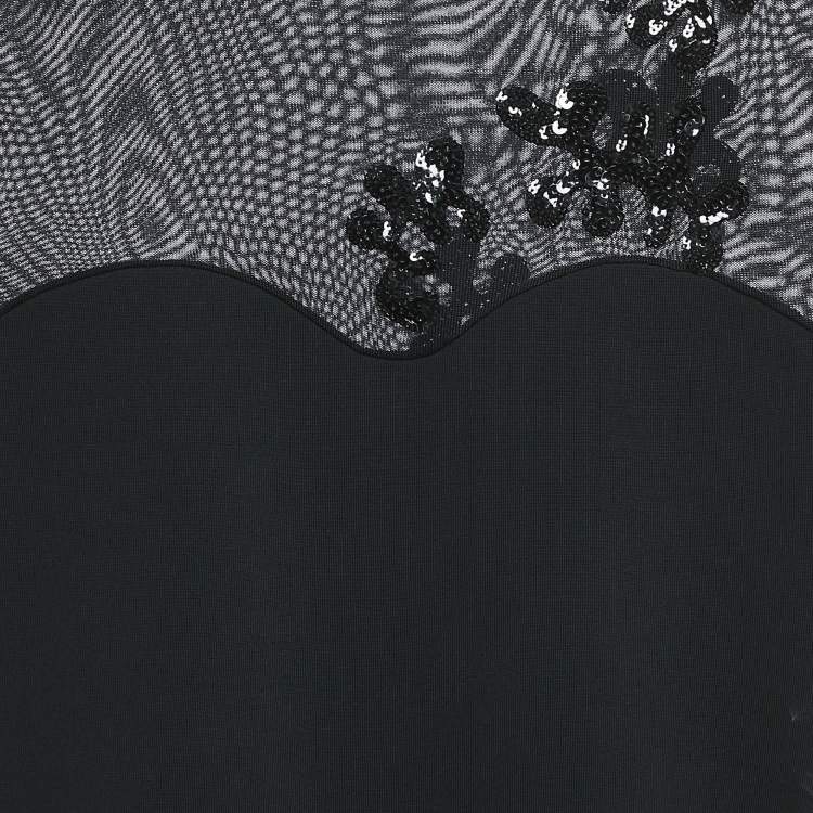Pre Owned INGIE Paris Black Sequin Embroidered Jersey Bodysuit XL