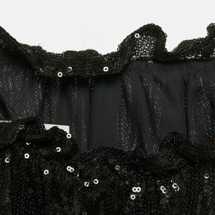 Pre Owned INGIE PARIS Black Sequin Crepe Ruffled Top S