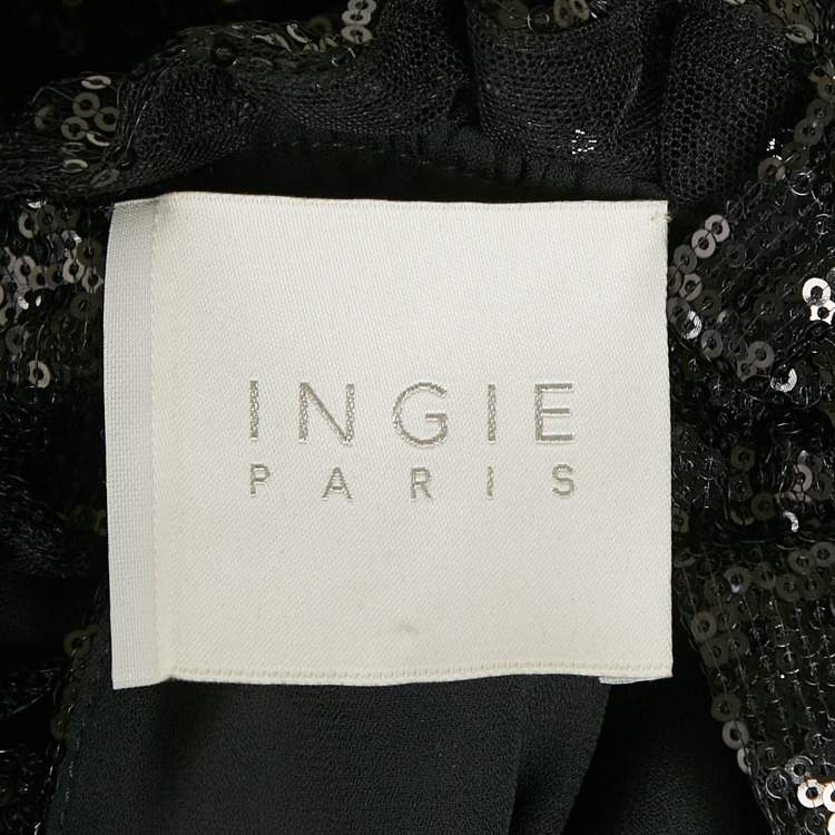Pre Owned INGIE PARIS Black Sequin Crepe Ruffled Top S