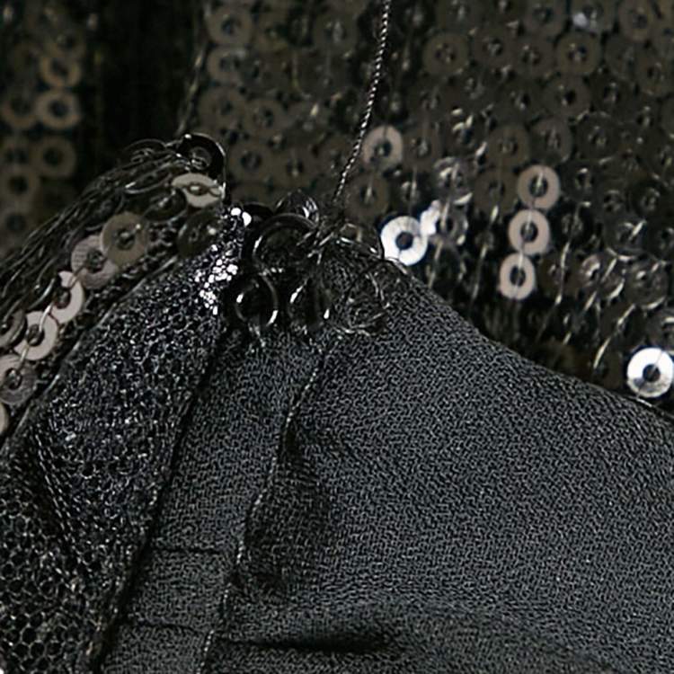 Pre Owned INGIE PARIS Black Sequin Crepe Ruffled Top S
