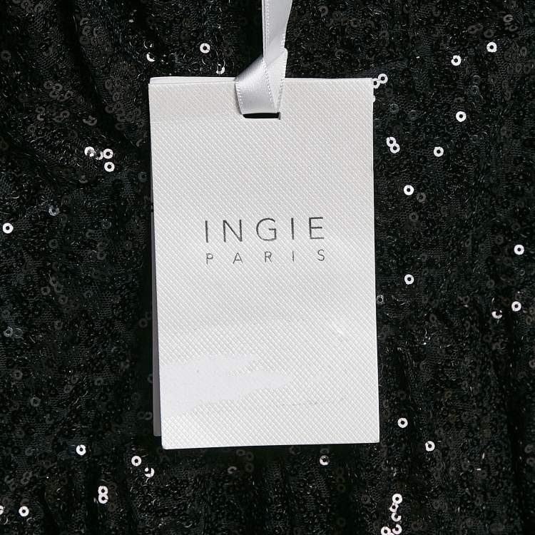 Pre Owned INGIE Paris Black Sequin Layered Tulle Mini Dress M