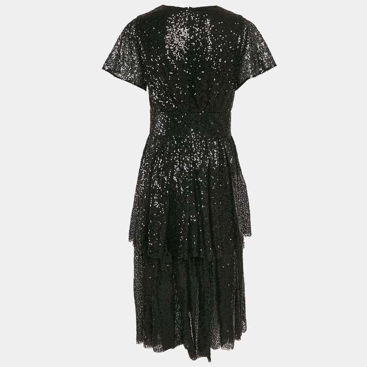 Pre Owned INGIE Paris Black Sequin Layered Tulle Mini Dress M